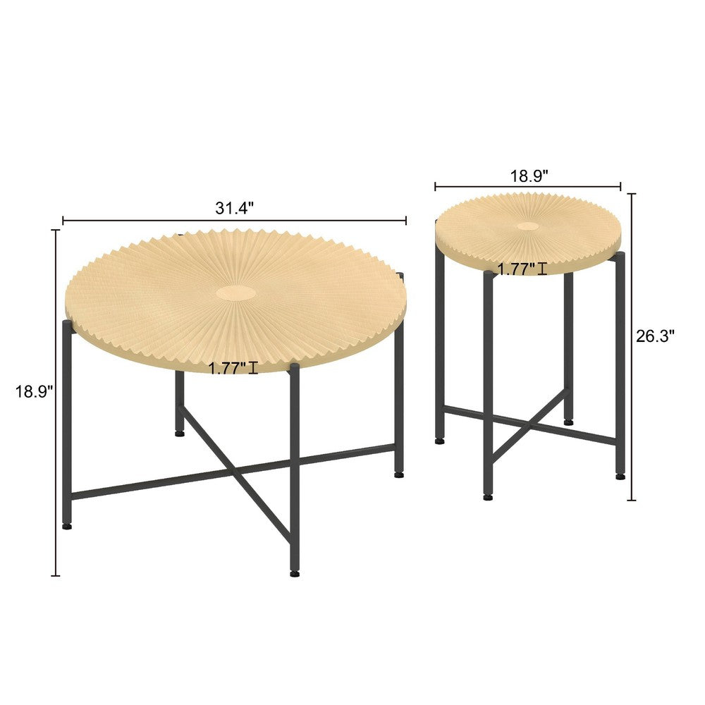 Covey 2Pc Coffee and End Table Set | Radial Pattern | Light Oak Top