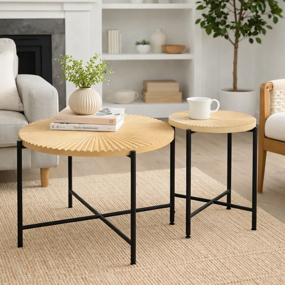 Covey 2Pc Coffee and End Table Set | Radial Pattern | Light Oak Top