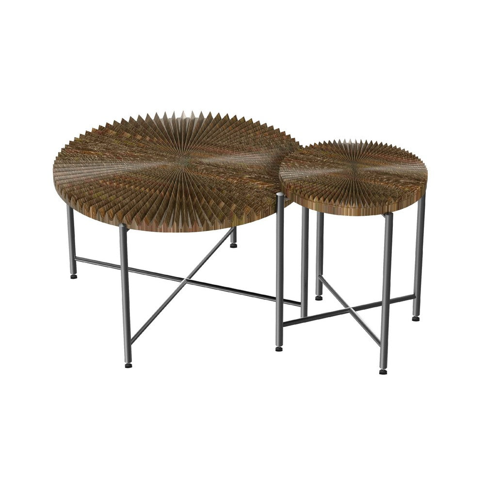 Covey 2Pc Coffee and End Table Set with Radial Pattern | Walnut Wood
