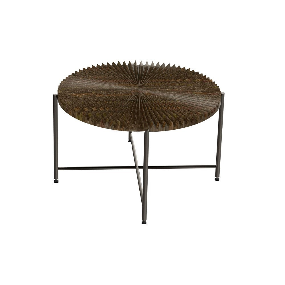 Covey 2Pc Coffee and End Table Set with Radial Pattern | Walnut Wood