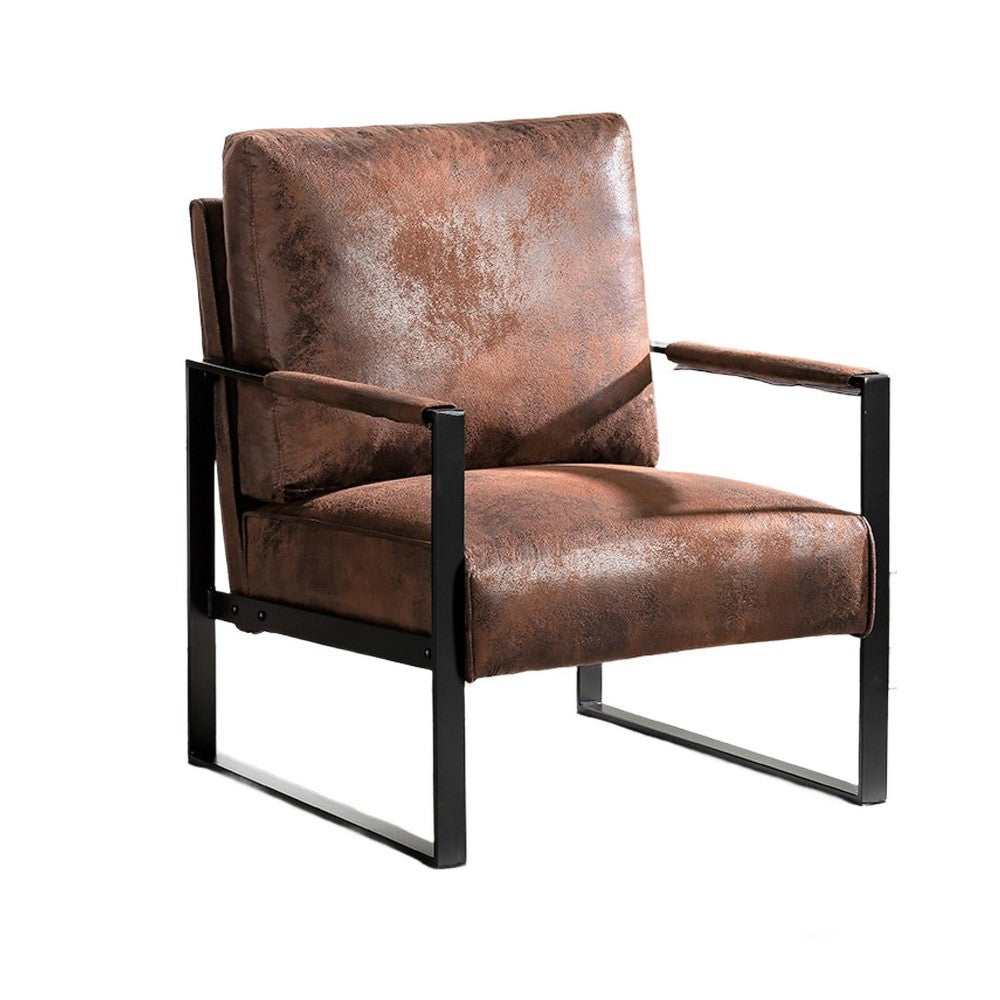 Kriya Accent Lounge Arm Chair with Black Metal Frame | Brown Microfiber