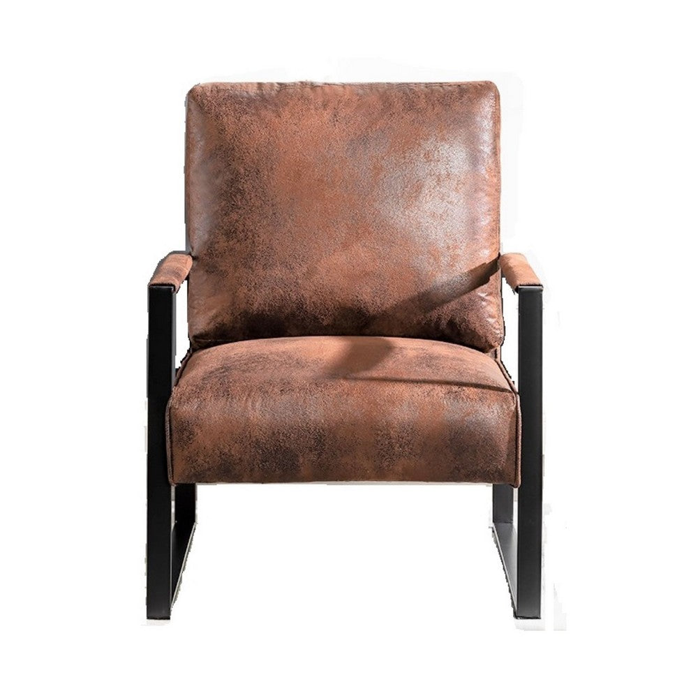Kriya Accent Lounge Arm Chair with Black Metal Frame | Brown Microfiber