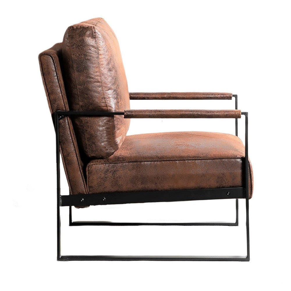 Kriya Accent Lounge Arm Chair with Black Metal Frame | Brown Microfiber
