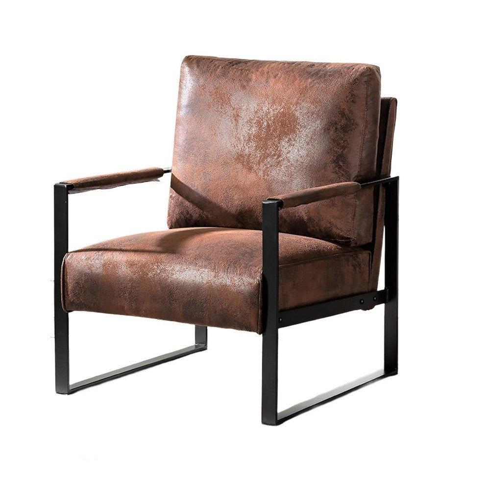 Kriya Accent Lounge Arm Chair with Black Metal Frame | Brown Microfiber