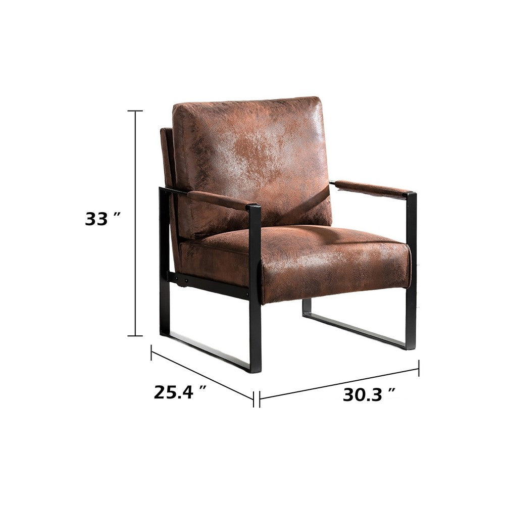 Kriya Accent Lounge Arm Chair with Black Metal Frame | Brown Microfiber