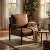 Kriya Accent Lounge Arm Chair with Black Metal Frame | Brown Microfiber