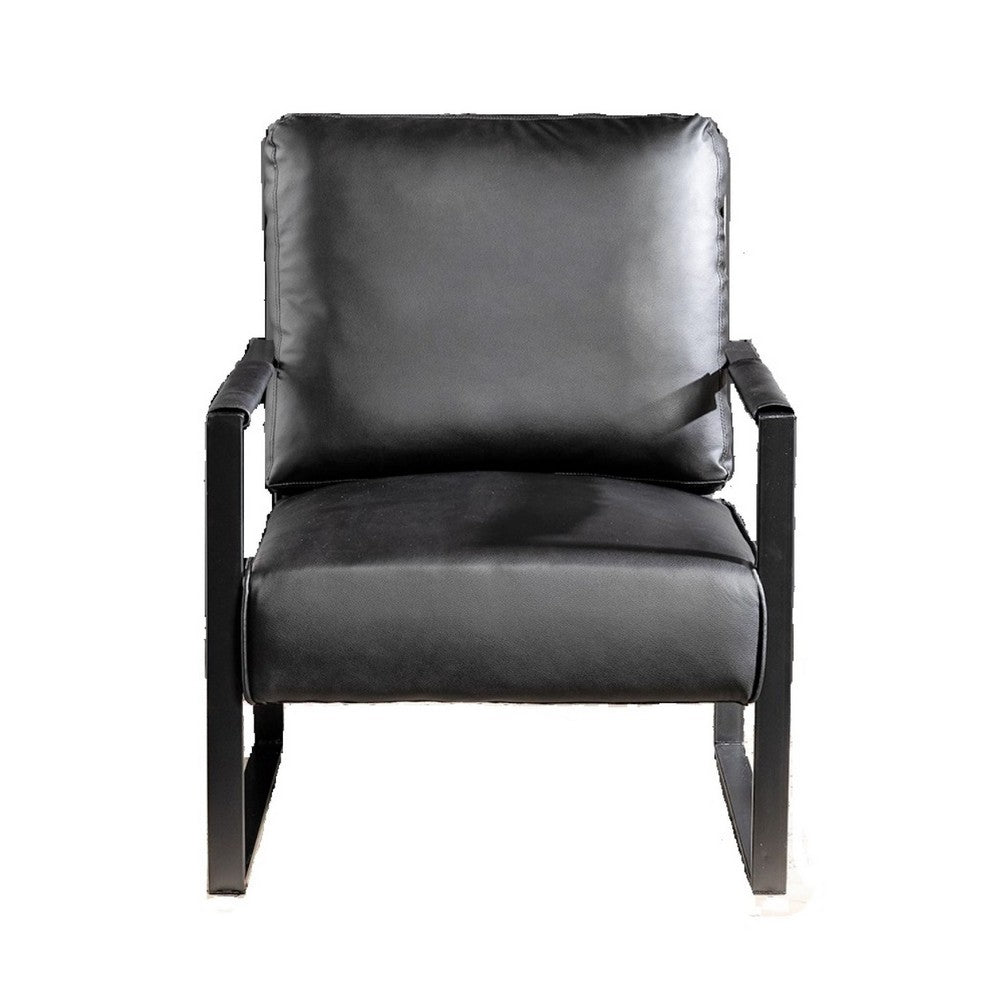 Kriya Accent Lounge Arm Chair with Black Metal Frame | Black Vegan Leather