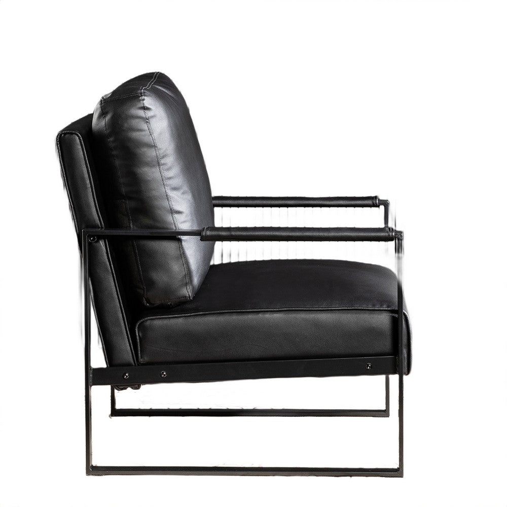 Kriya Accent Lounge Arm Chair with Black Metal Frame | Black Vegan Leather