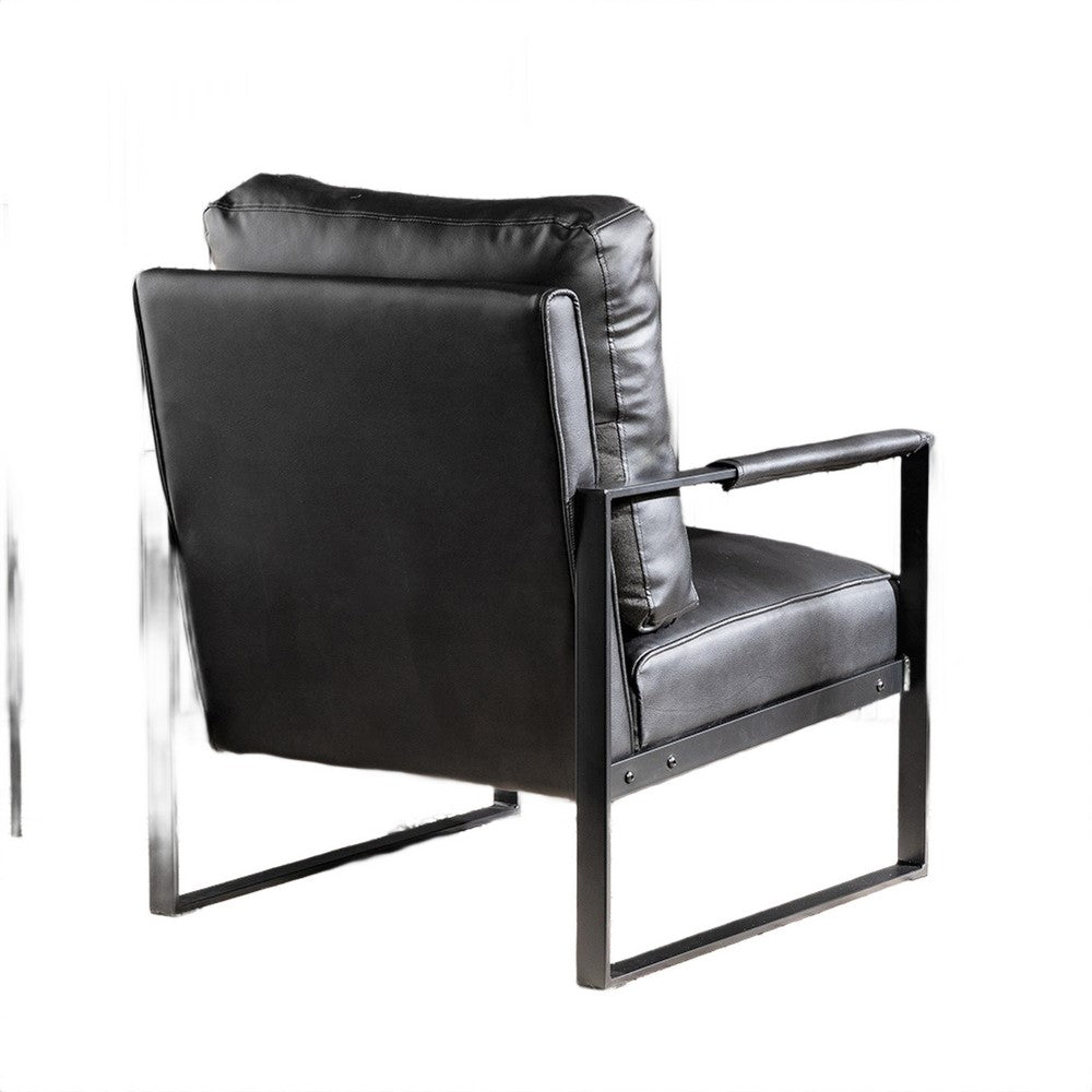 Kriya Accent Lounge Arm Chair with Black Metal Frame | Black Vegan Leather