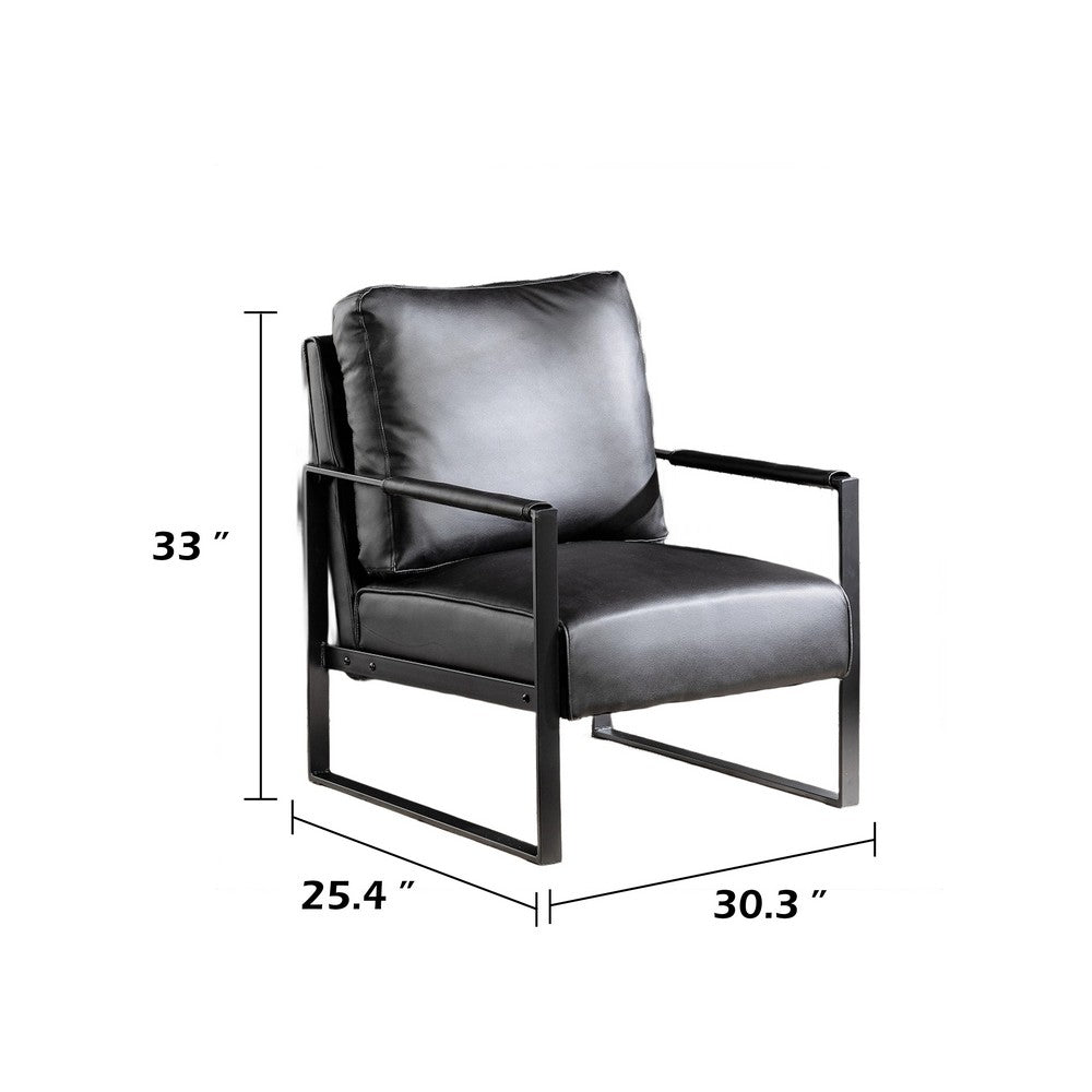 Kriya Accent Lounge Arm Chair with Black Metal Frame | Black Vegan Leather