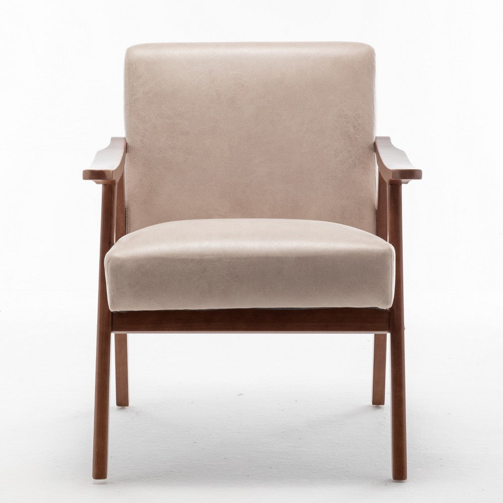 Ryno Mid-Century Accent Chair | Natural Wood Frame | Camel Microfiber