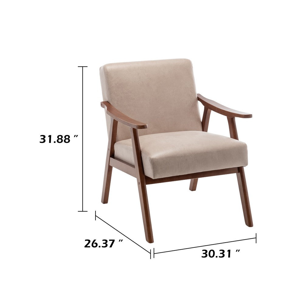 Ryno Mid-Century Accent Chair | Natural Wood Frame | Camel Microfiber