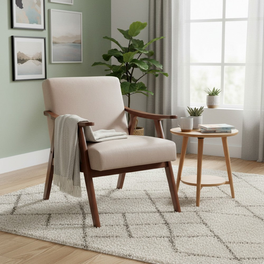 Ryno Mid-Century Accent Chair | Natural Wood Frame | Camel Microfiber