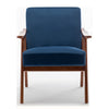 Ryno Mid-Century Accent Chair | Natural Wood Frame | Dark Blue Velvet