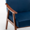 Ryno Mid-Century Accent Chair | Natural Wood Frame | Dark Blue Velvet