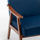 Ryno Mid-Century Accent Chair | Natural Wood Frame | Dark Blue Velvet
