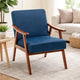 Ryno Mid-Century Accent Chair | Natural Wood Frame | Dark Blue Velvet