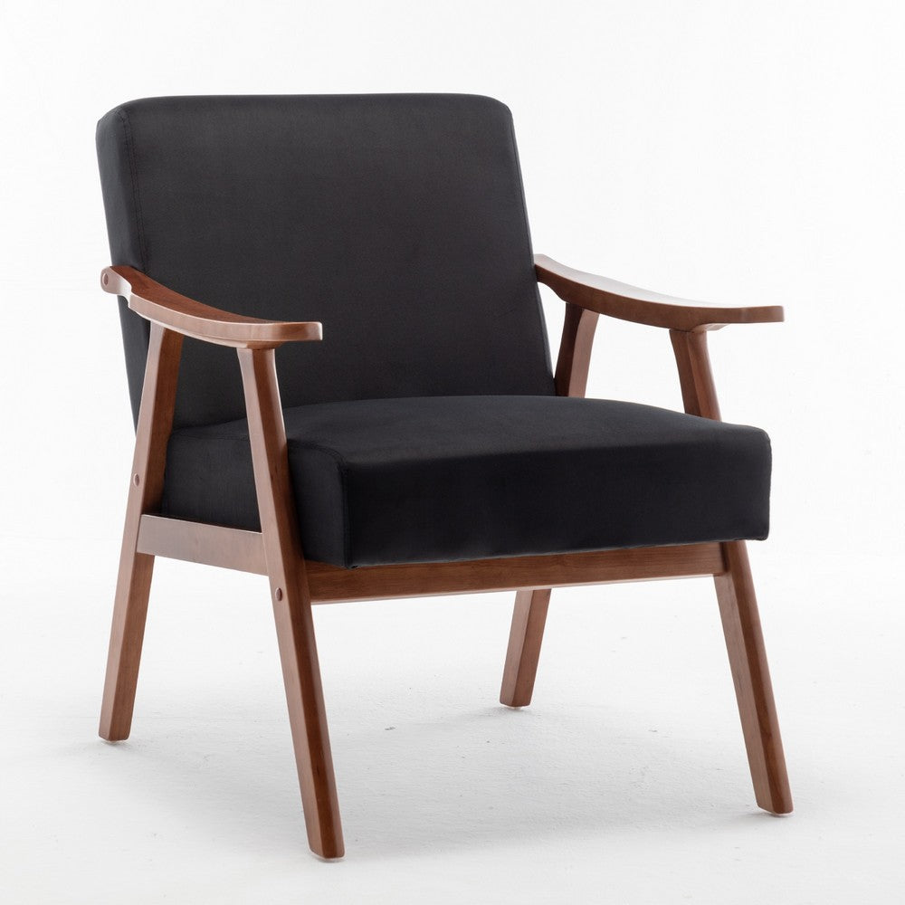 Ryno Mid-Century Accent Chair with Natural Wood Frame | Black Velvet