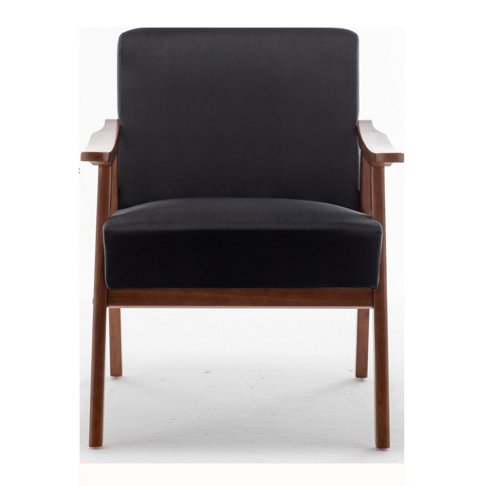 Ryno Mid-Century Accent Chair with Natural Wood Frame | Black Velvet