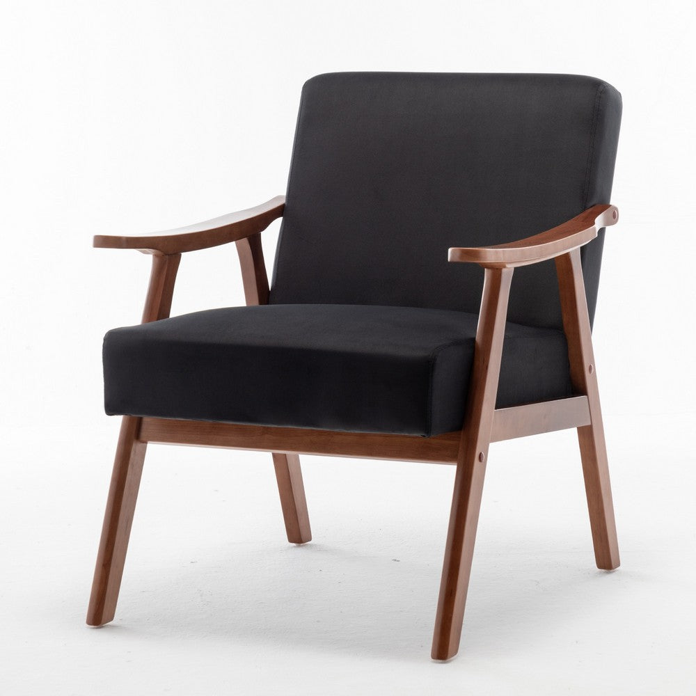 Ryno Mid-Century Accent Chair with Natural Wood Frame | Black Velvet