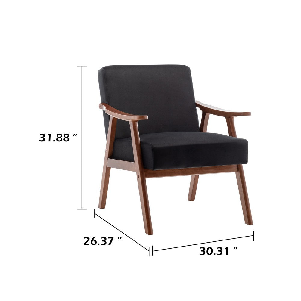 Ryno Mid-Century Accent Chair with Natural Wood Frame | Black Velvet