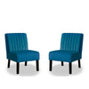 Revvy Accent Chair Set of 2 | Black Wood | Blue Channel-Tufted Velvet