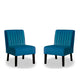 Revvy Accent Chair Set of 2 | Black Wood | Blue Channel-Tufted Velvet