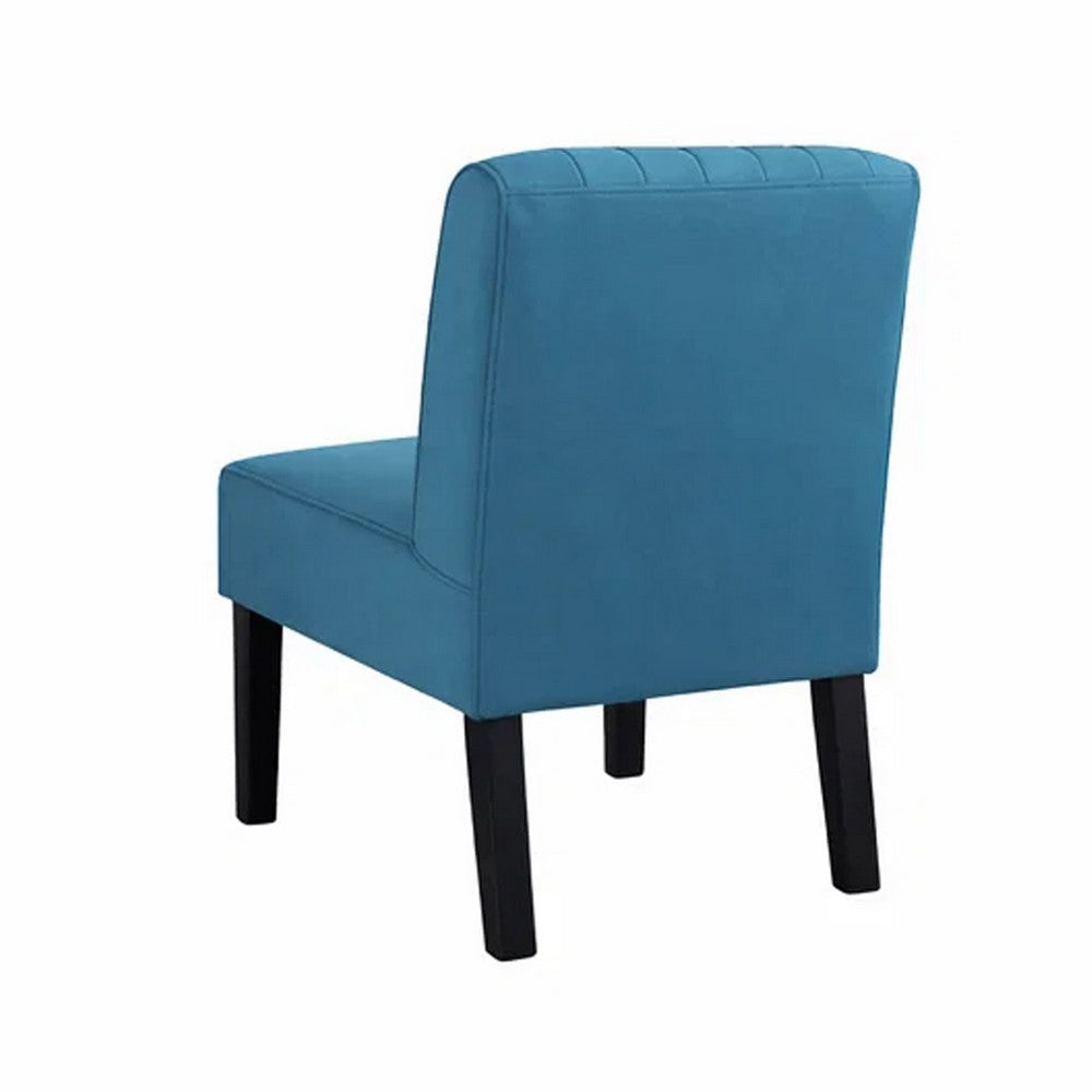Revvy Accent Chair Set of 2 | Black Wood | Blue Channel-Tufted Velvet
