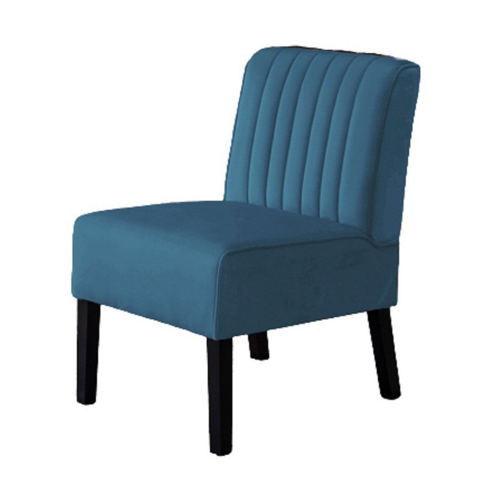Revvy Accent Chair Set of 2 | Black Wood | Blue Channel-Tufted Velvet