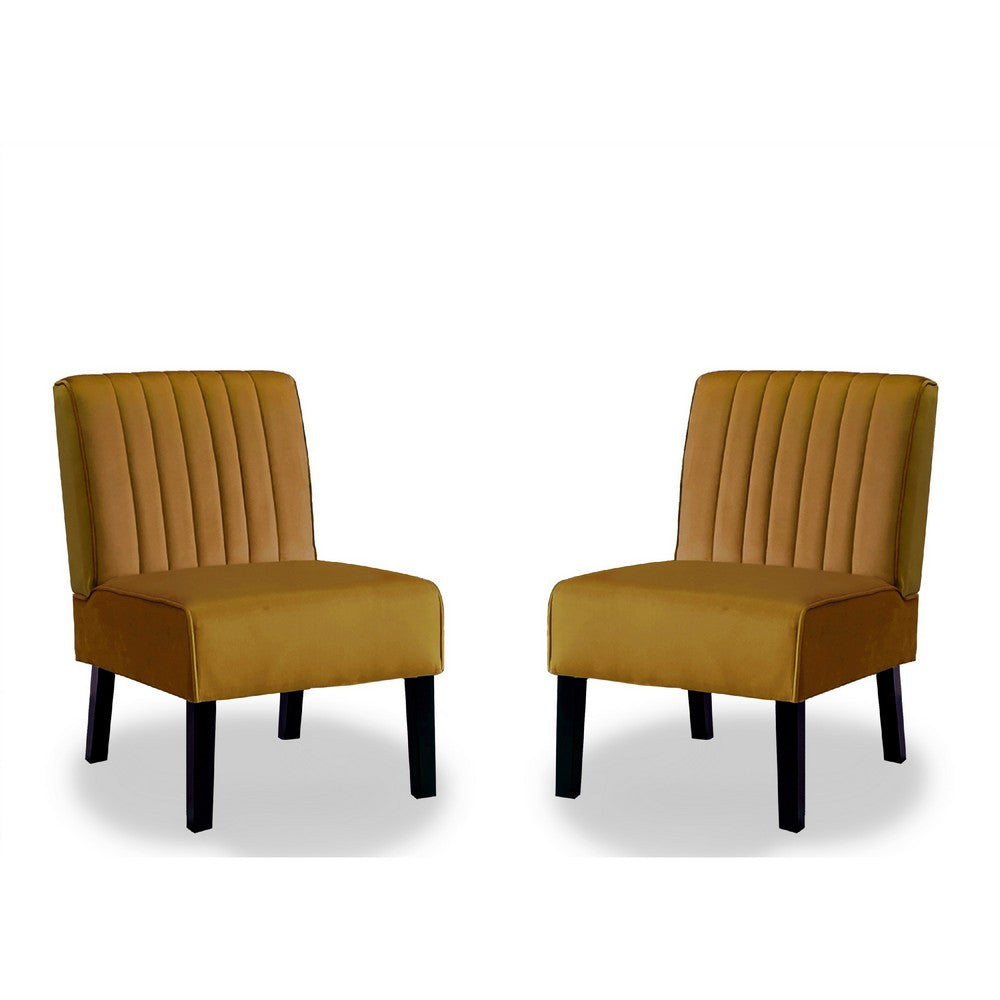 Revvy Accent Chair Set of 2 | Black Wood | Yellow Channel-Tufted Velvet