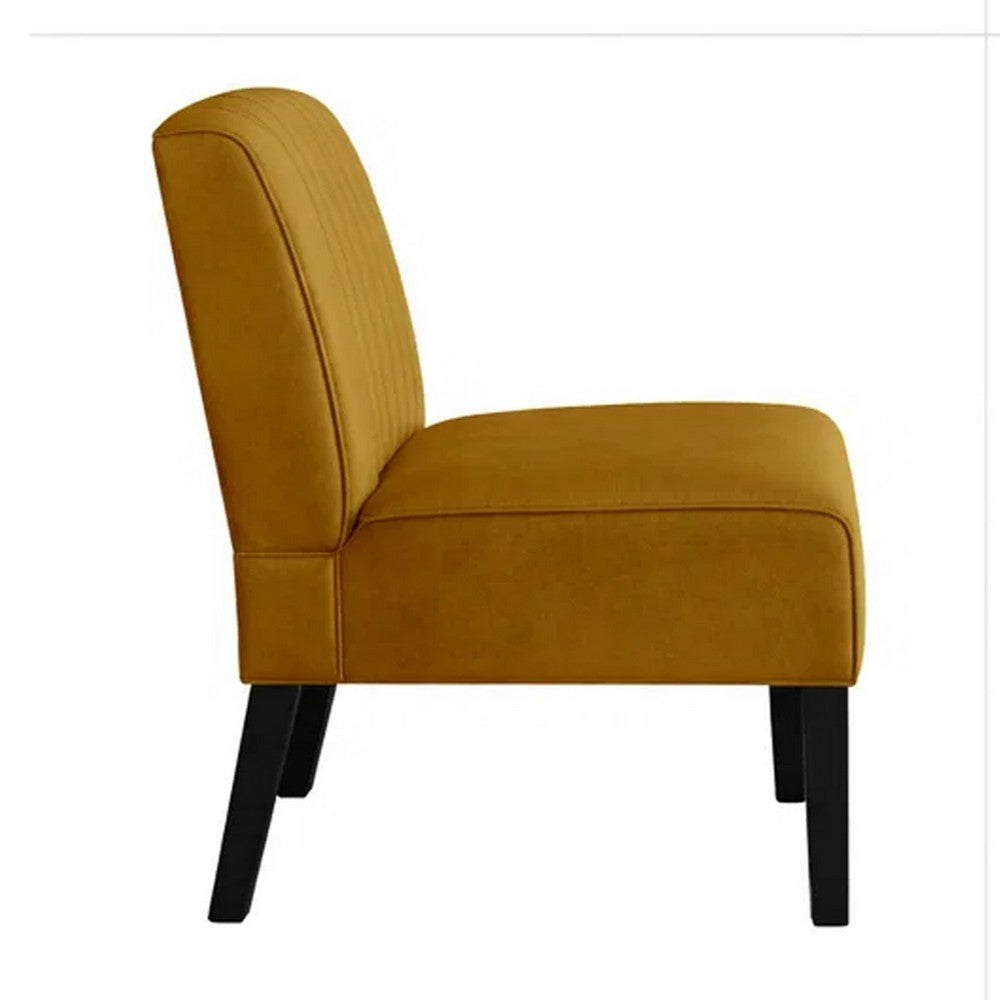Revvy Accent Chair Set of 2 | Black Wood | Yellow Channel-Tufted Velvet
