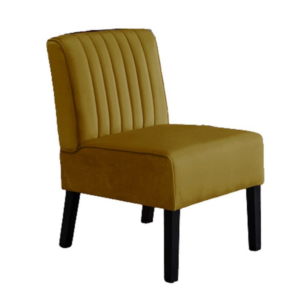 Revvy Accent Chair Set of 2 | Black Wood | Yellow Channel-Tufted Velvet