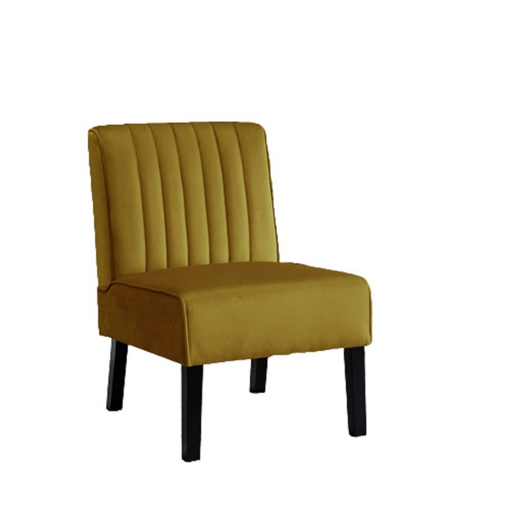 Revvy Accent Chair Set of 2 | Black Wood | Yellow Channel-Tufted Velvet
