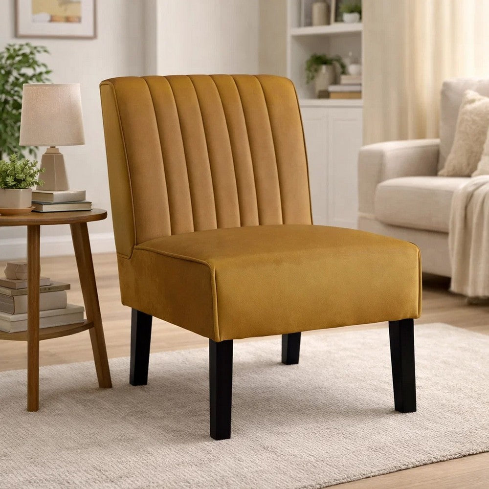 Revvy Accent Chair Set of 2 | Black Wood | Yellow Channel-Tufted Velvet