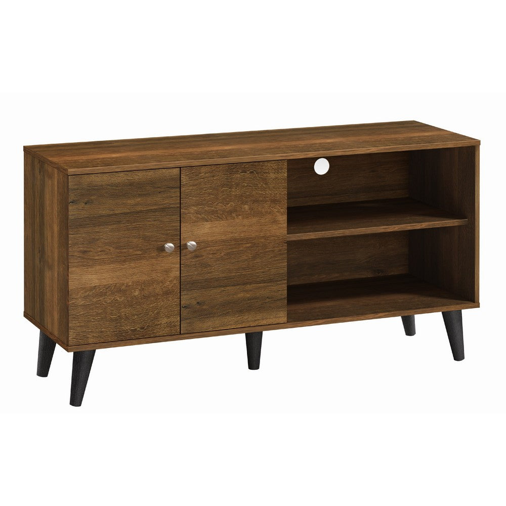 Donna TV Stand Media Console | Shelves and 2 Door Cabinet | Brown Wood 47"