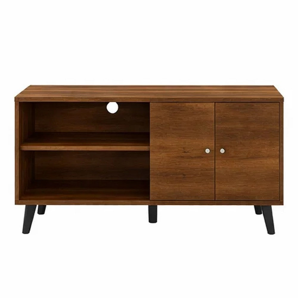 Donna TV Stand Media Console | Shelves and 2 Door Cabinet | Brown Wood 47"