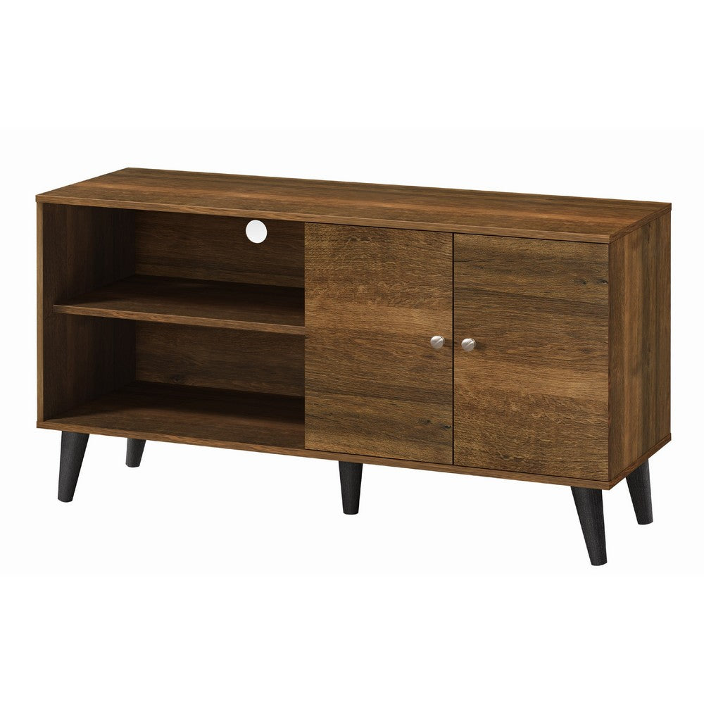 Donna TV Stand Media Console | Shelves and 2 Door Cabinet | Brown Wood 47"