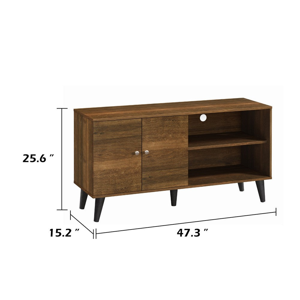 Donna TV Stand Media Console | Shelves and 2 Door Cabinet | Brown Wood 47"