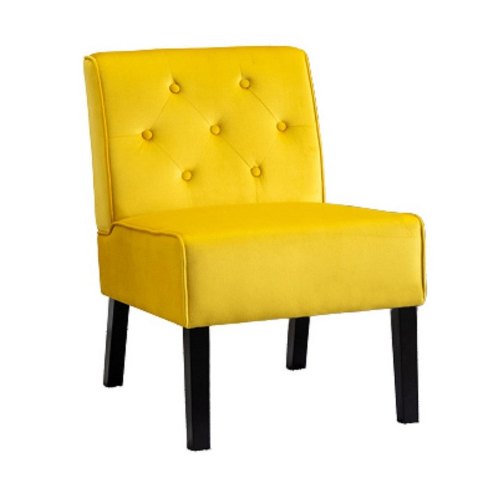 Revvy Armless Chair with Tapered Legs | Set of 2 | Yellow Tufted Velvet