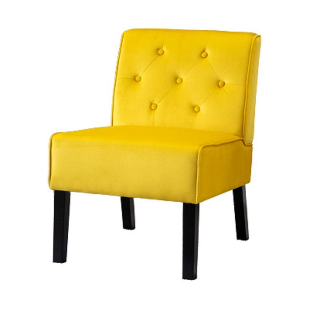 Revvy Armless Chair with Tapered Legs | Set of 2 | Yellow Tufted Velvet
