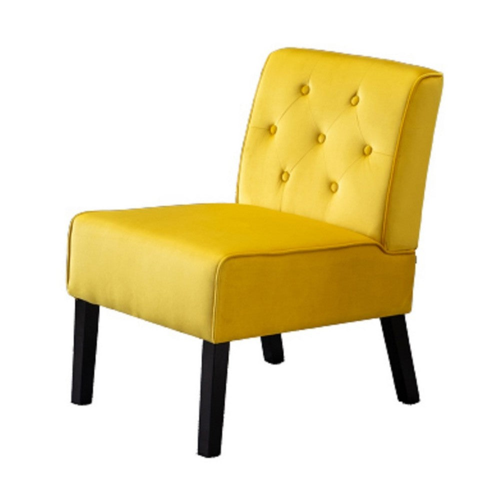 Revvy Armless Chair with Tapered Legs | Set of 2 | Yellow Tufted Velvet