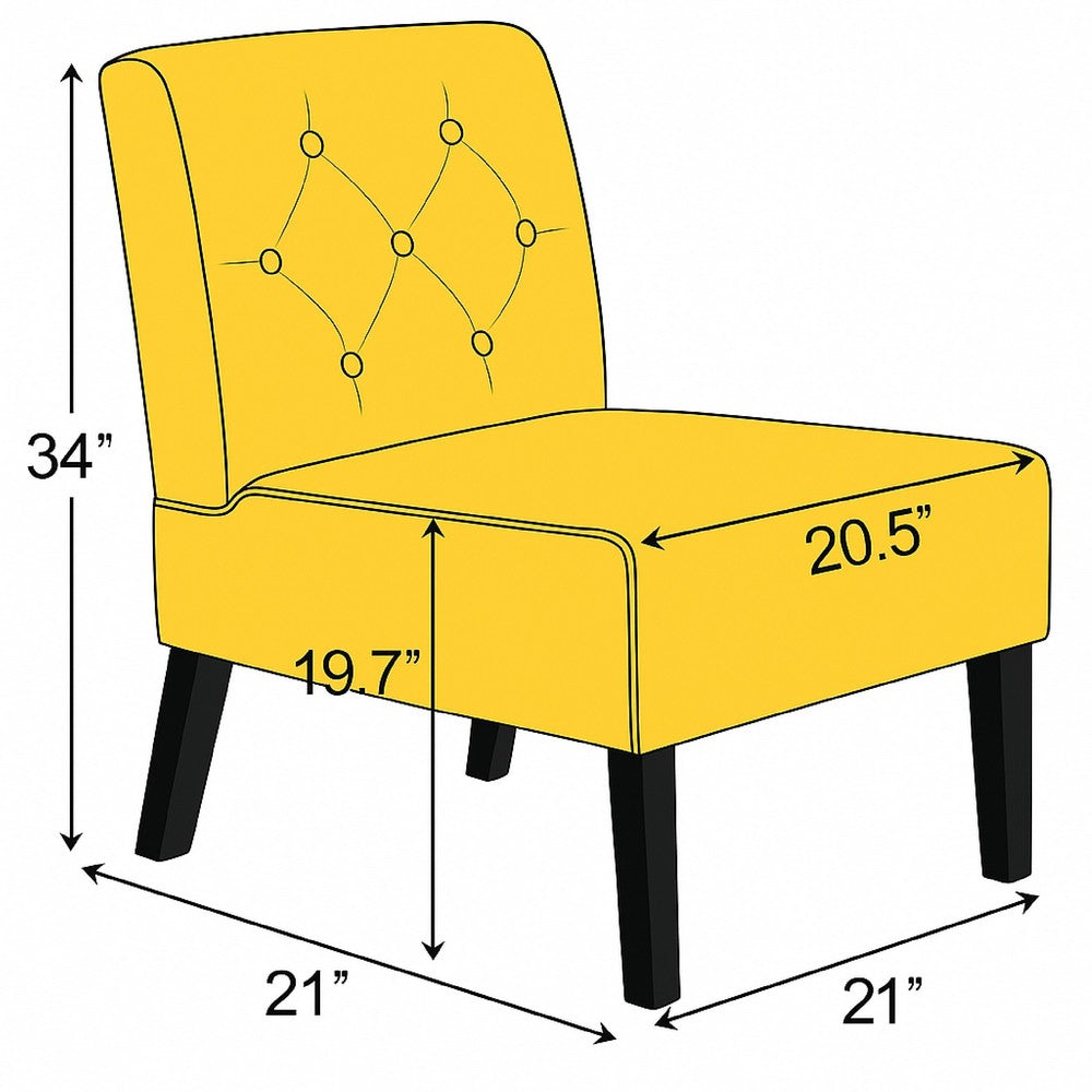 Revvy Armless Chair with Tapered Legs | Set of 2 | Yellow Tufted Velvet
