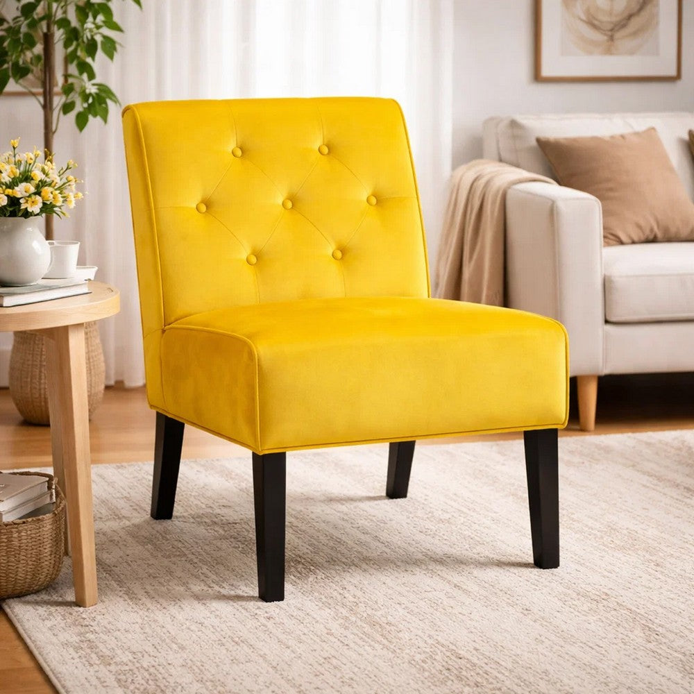 Revvy Armless Chair with Tapered Legs | Set of 2 | Yellow Tufted Velvet