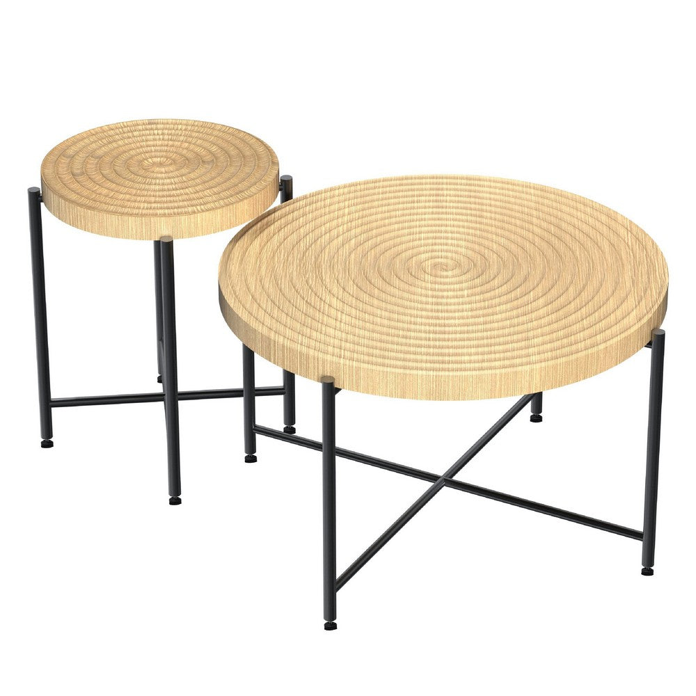 Sierra 2Pc Coffee and End Table Set | Ring Pattern | Oak-Antique White