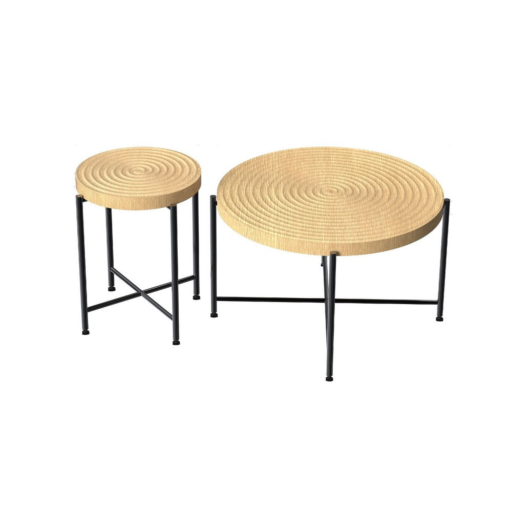 Sierra 2Pc Coffee and End Table Set | Ring Pattern | Oak-Antique White