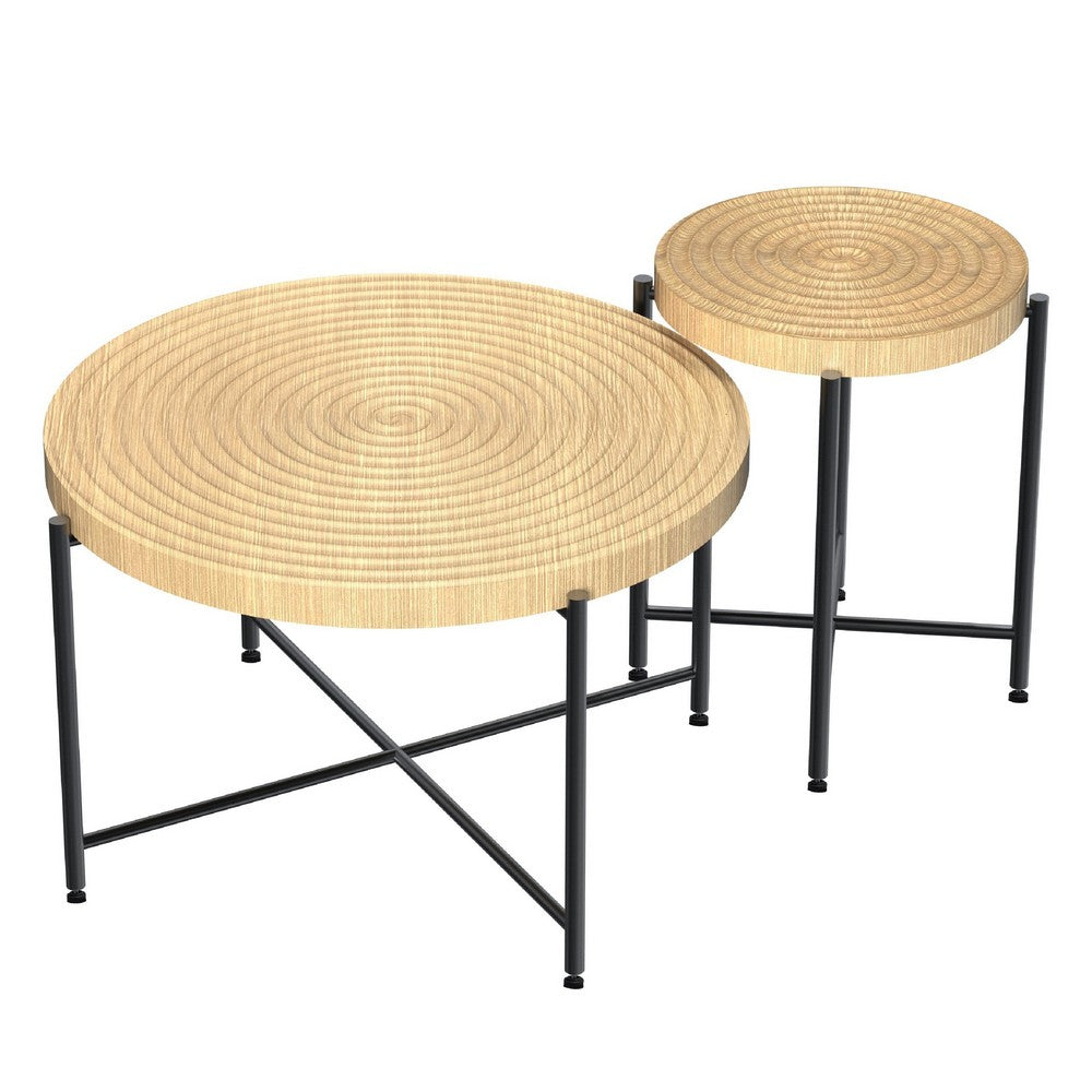 Sierra 2Pc Coffee and End Table Set | Ring Pattern | Oak-Antique White