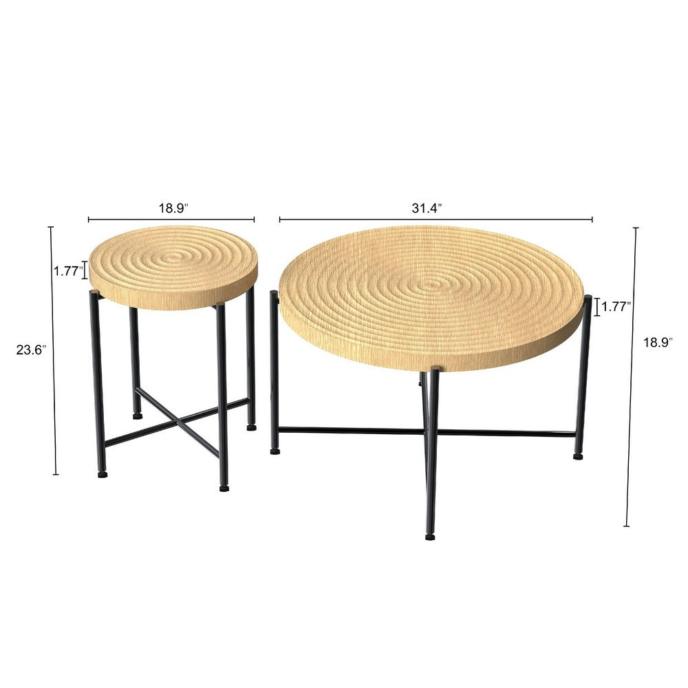 Sierra 2Pc Coffee and End Table Set | Ring Pattern | Oak-Antique White