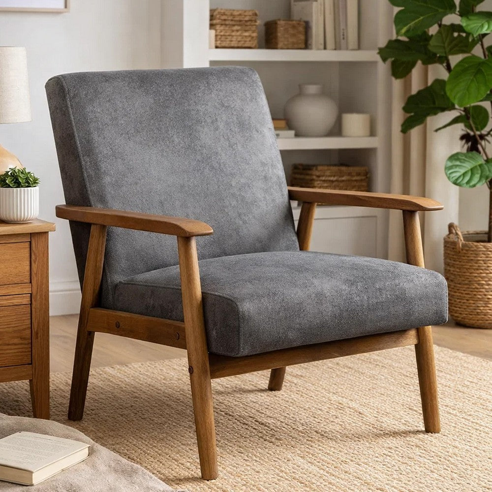Myra Accent Armchair with Modern Design | Solid Wood | Gray Microfiber