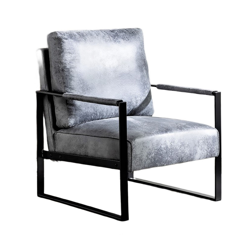 Kriya Accent Lounge Arm Chair with Black Metal Frame | Gray Microfiber