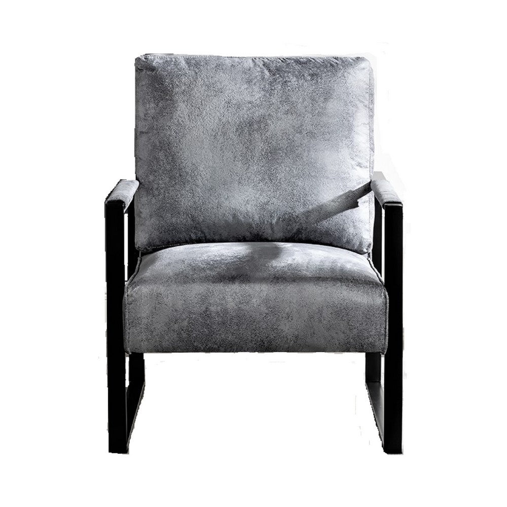 Kriya Accent Lounge Arm Chair with Black Metal Frame | Gray Microfiber